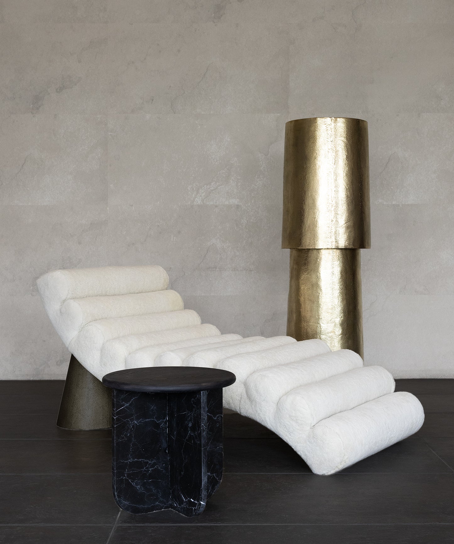POUND CHAISE | CREAM SHEARLING HammeredDark Bronze